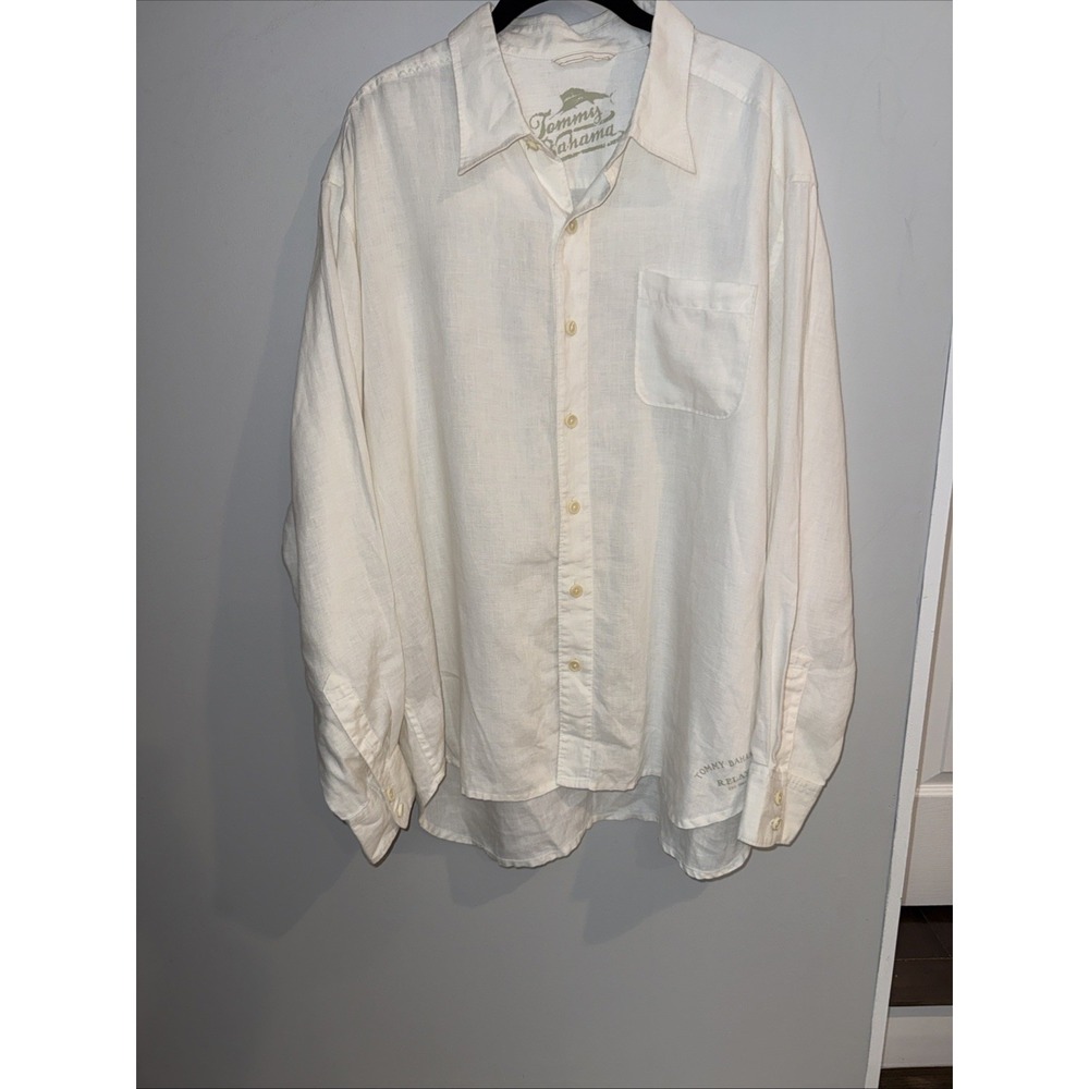 Tommy Bahama Men's 100% Linen Relax Button Up Shirt XL Long Sleeve Off White
